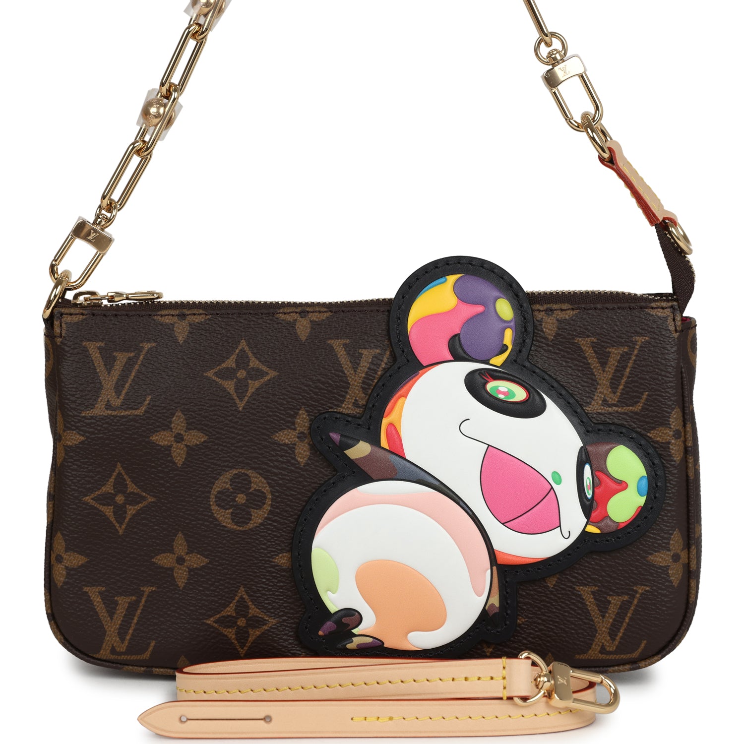 Louis Vuitton X Takashi Murakami Panda Pochette Accessories Brown Monogram Gold Hardware