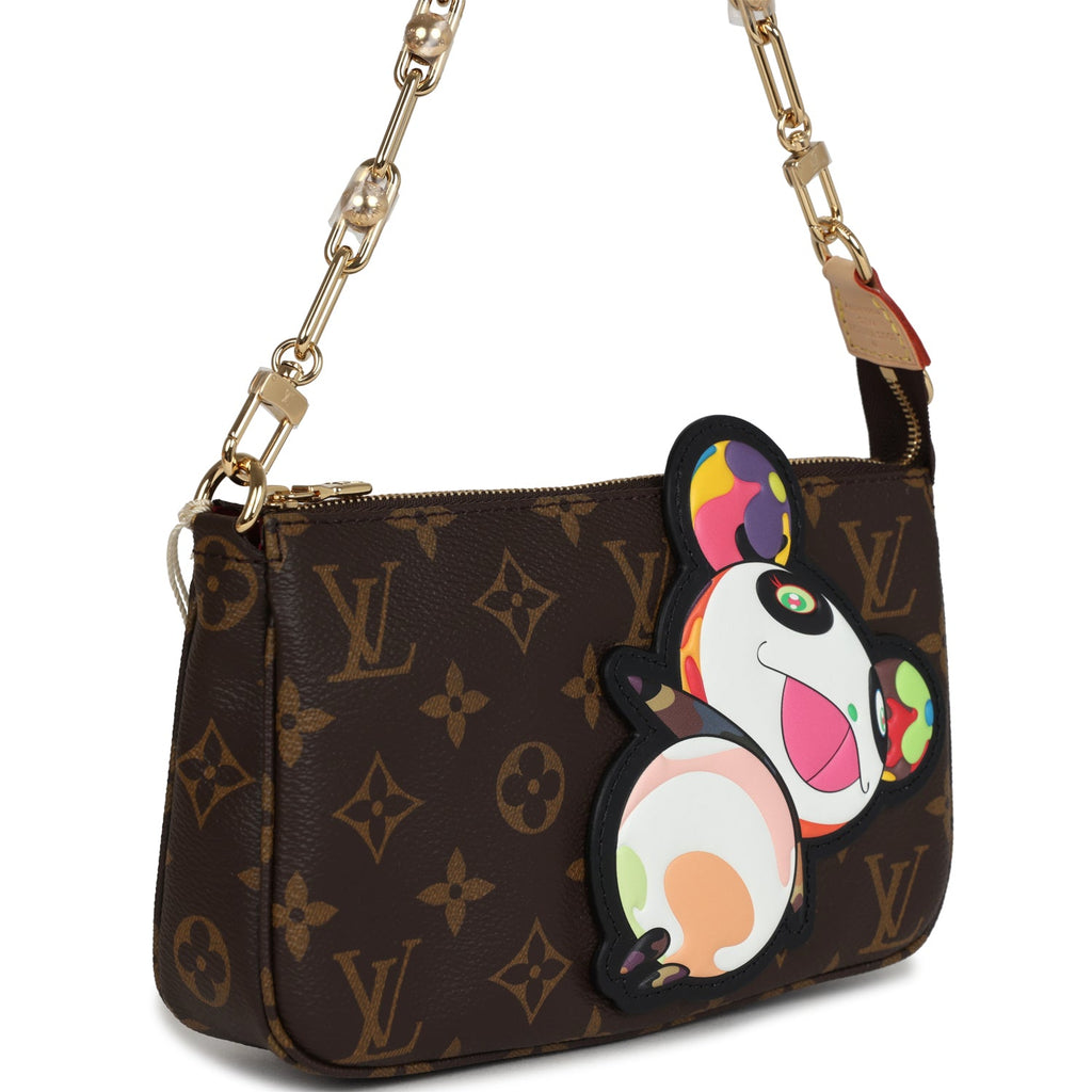 Louis Vuitton X Takashi Murakami Panda Pochette Accessories Brown Monogram Gold Hardware