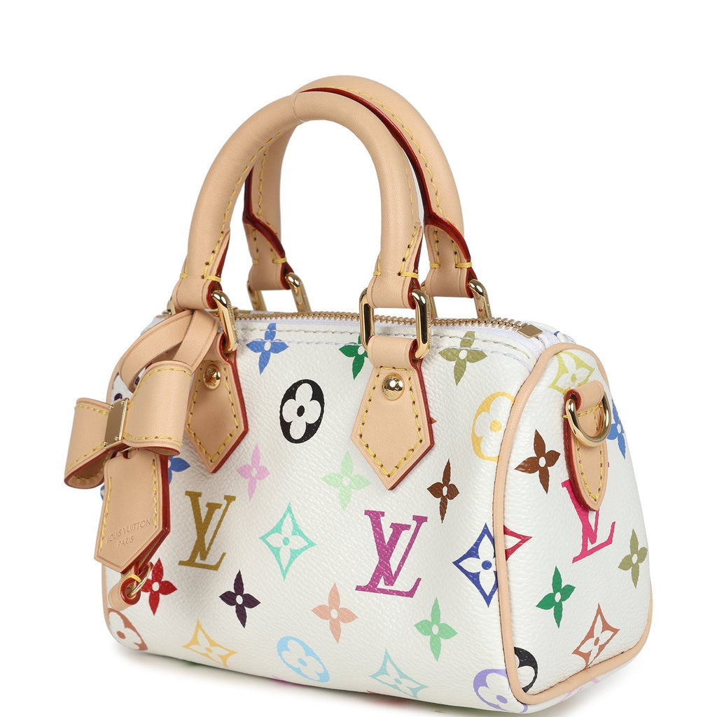 Louis Vuitton X Murakami Nano Speedy Bag White Multicolor Monogram Gold Hardware