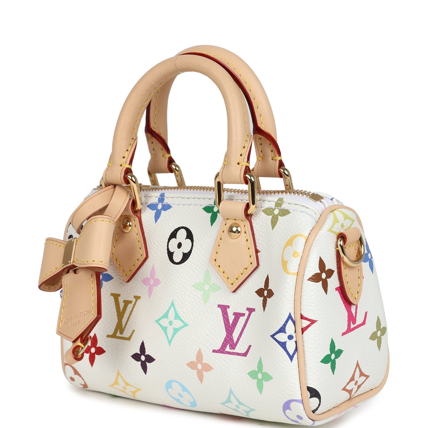 Louis Vuitton X Murakami Nano Speedy Bag White Multicolor Monogram Gold Hardware