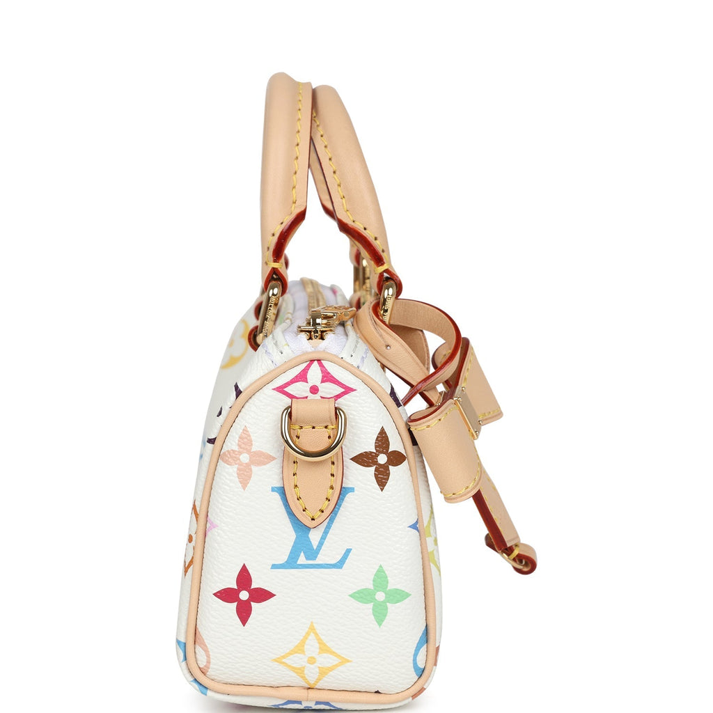 Louis Vuitton X Murakami Nano Speedy Bag White Multicolor Monogram Gold Hardware