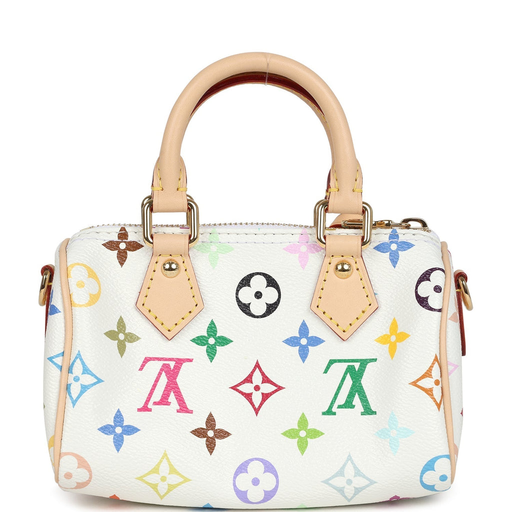 Louis Vuitton X Murakami Nano Speedy Bag White Multicolor Monogram Gold Hardware