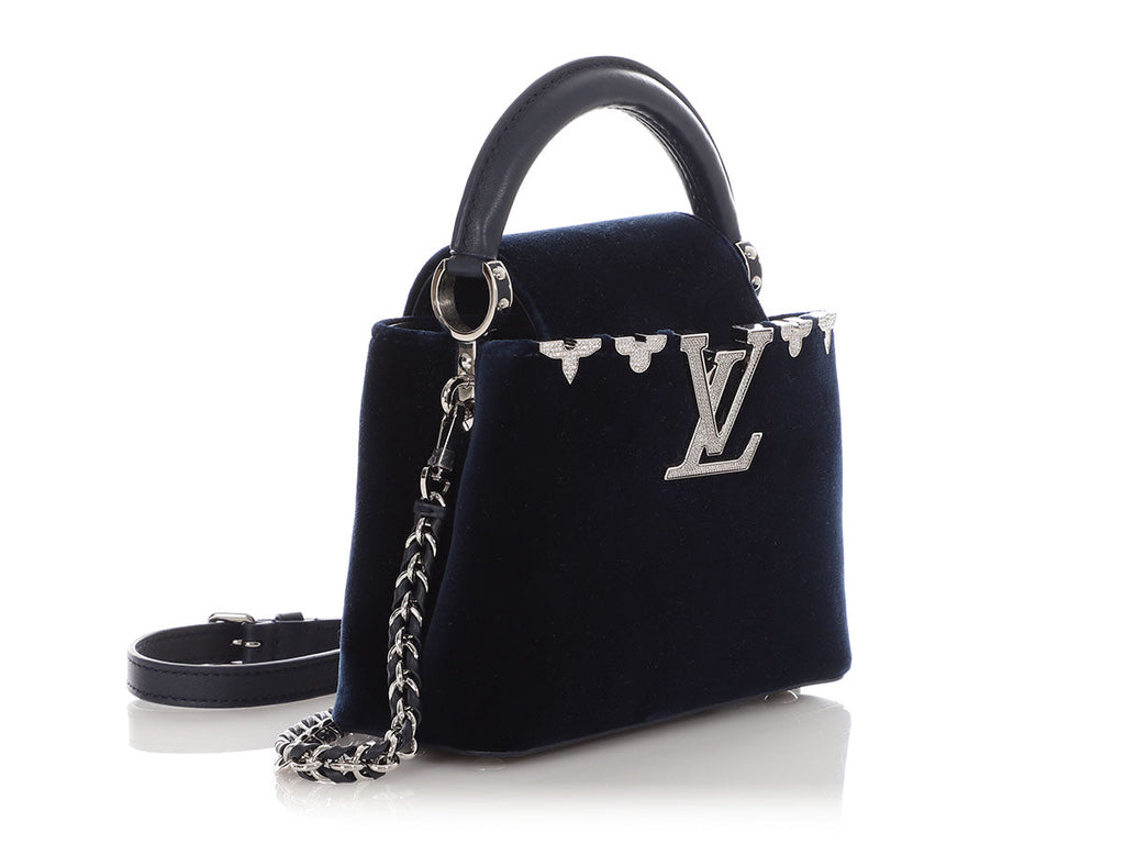 Louis Vuitton Mini Midnight Blue Velvet Crystal Flower Crown Capucines