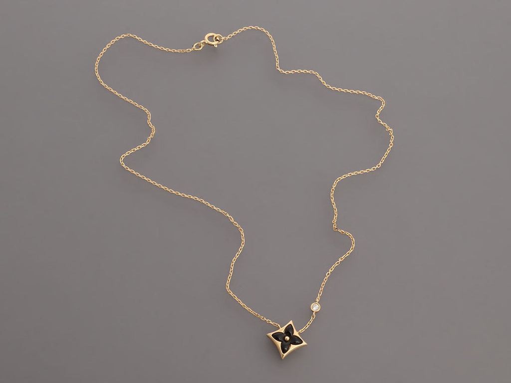 Louis Vuitton 18K Yellow Gold Onyx and Diamond Color Blossom BB Star Pendant Necklace