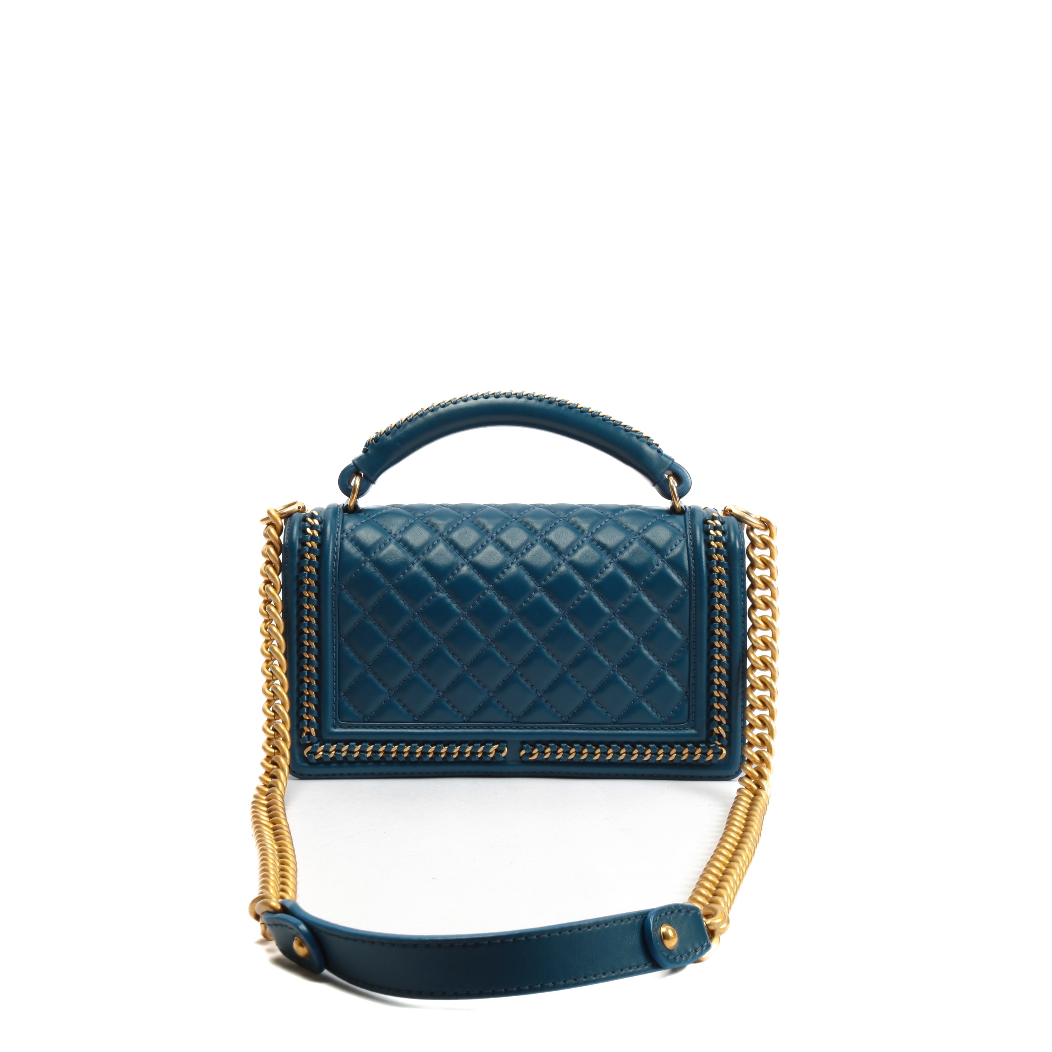 CHANEL Medium Boy Bag with Chain Handle & Trim - Blue w/Gold