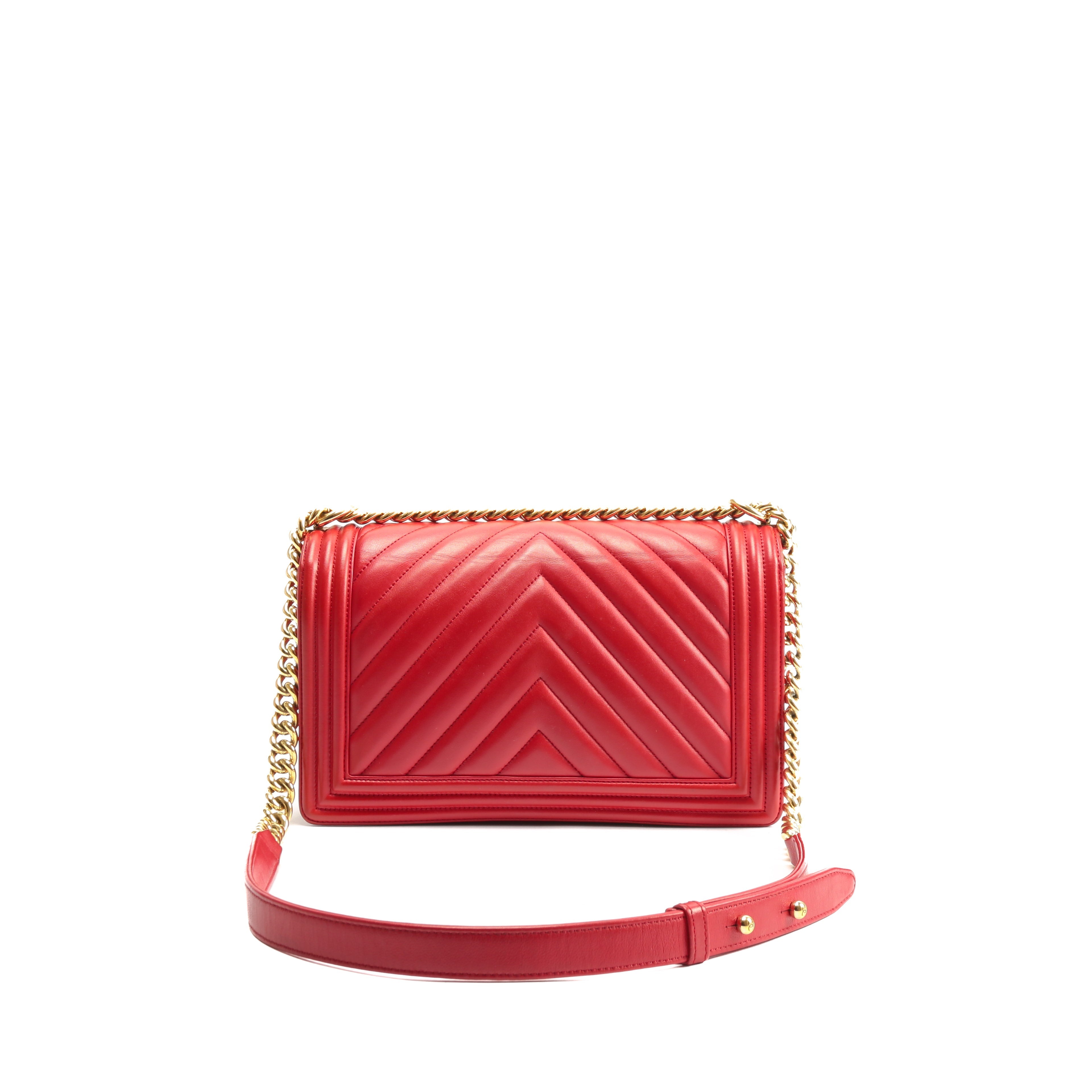 CHANEL 2017 Boy Bag Medium Chevron - Red w/Gold