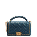 CHANEL Medium Boy Bag with Chain Handle & Trim - Blue w/Gold