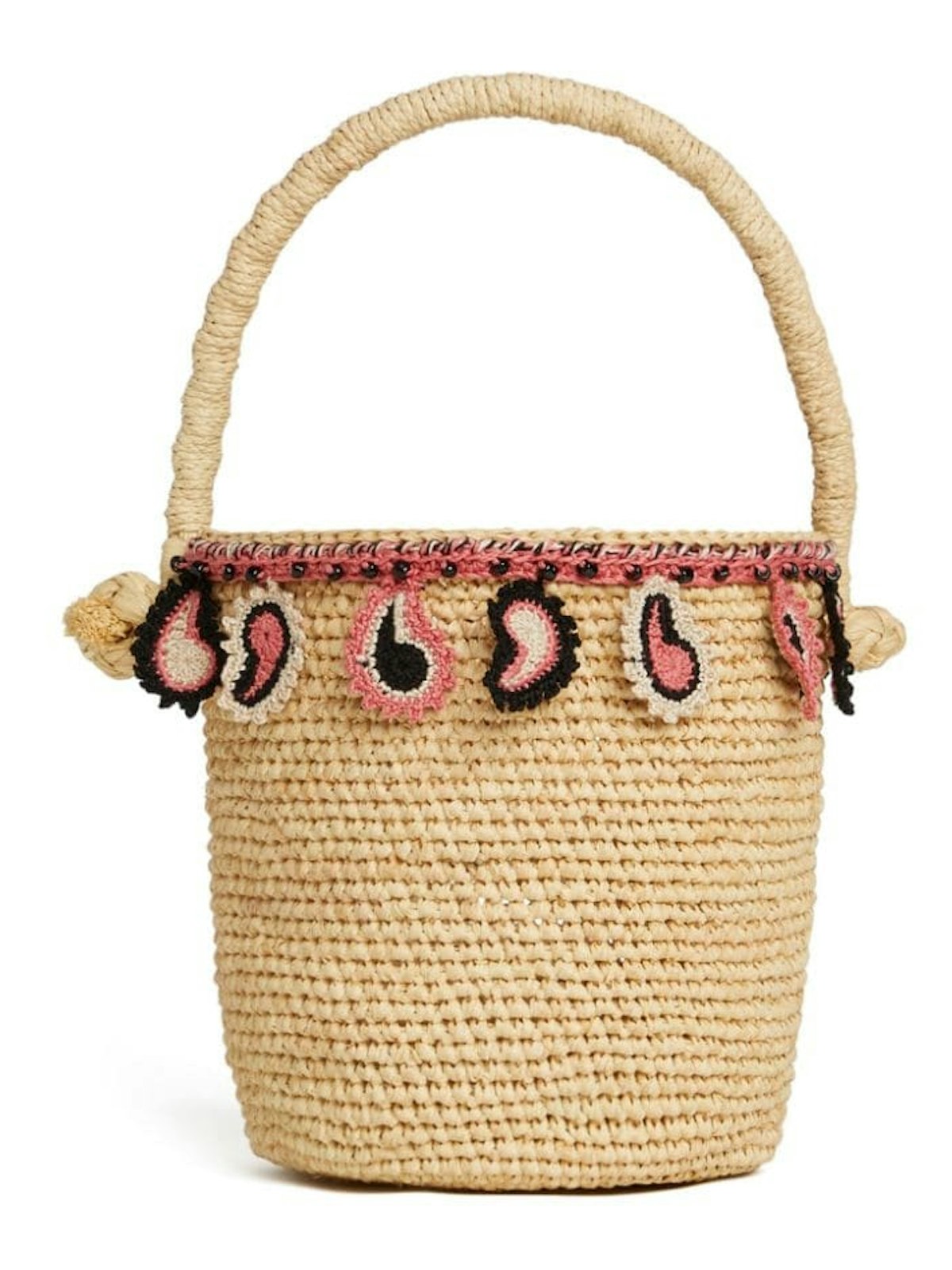 PAISLEY RAFFIA BUCKET BAG