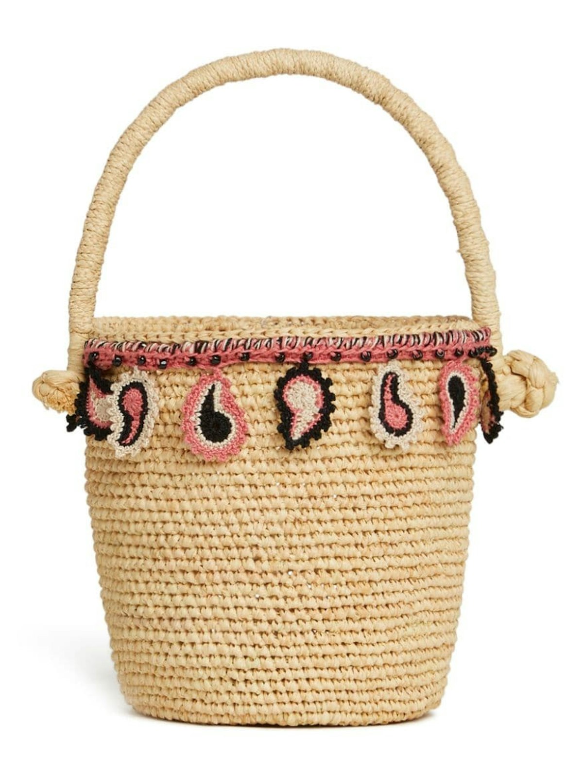 PAISLEY RAFFIA BUCKET BAG
