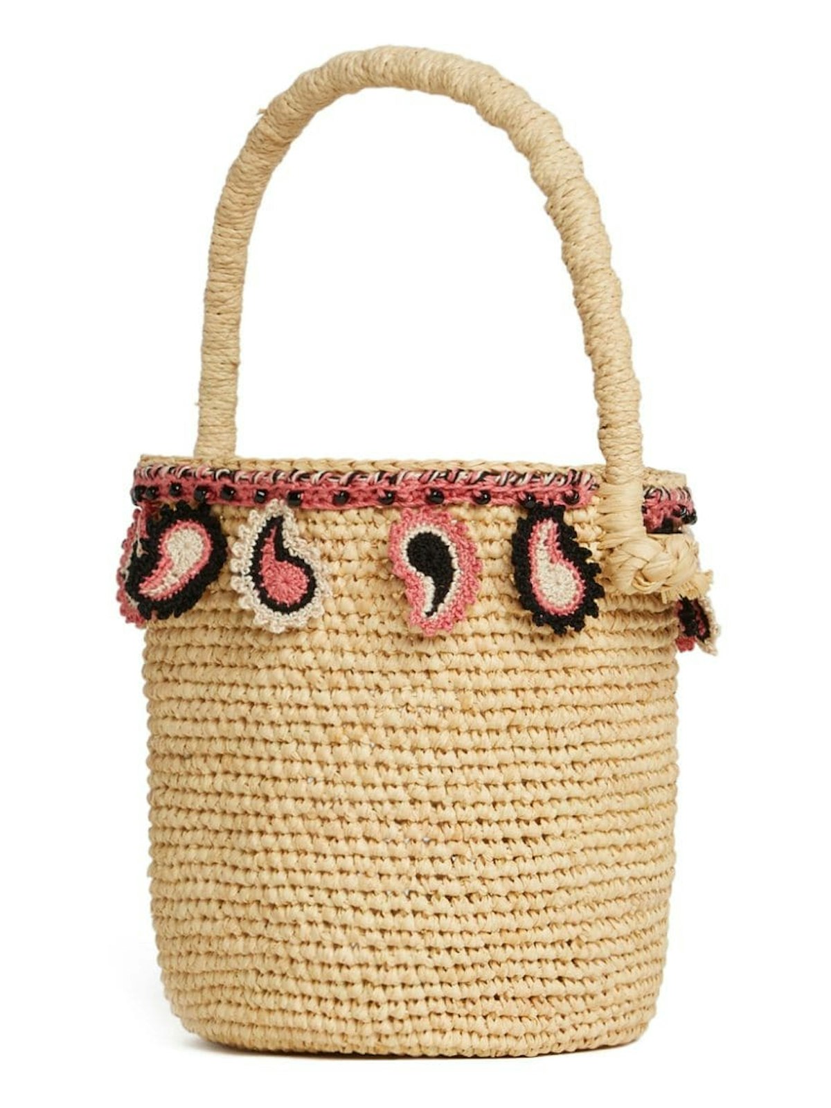 PAISLEY RAFFIA BUCKET BAG