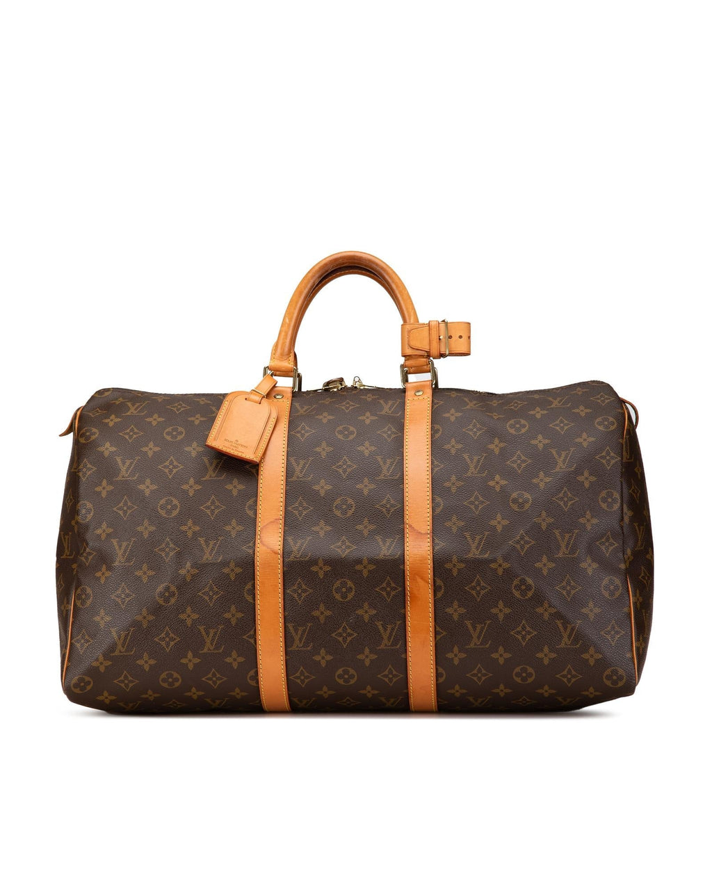 Monogram Canvas Keepall with Vachetta Leather Trim and Top Zip Closure