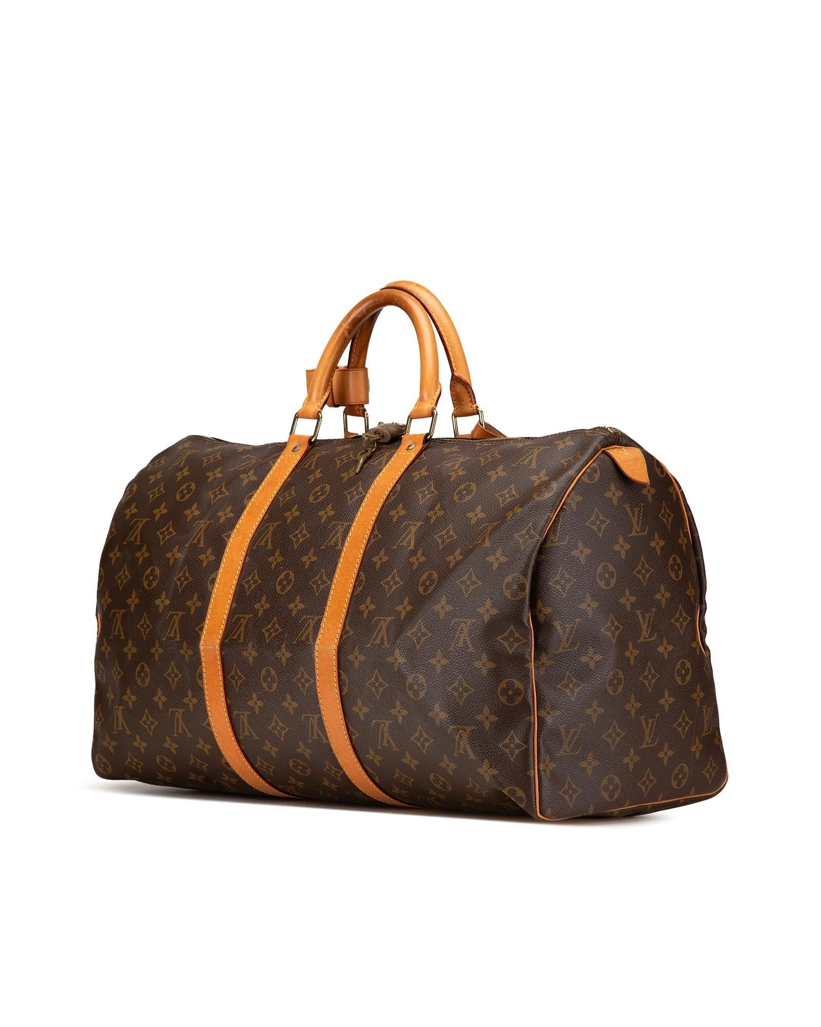 Monogram Canvas Keepall with Vachetta Leather Trim and Top Zip Closure
