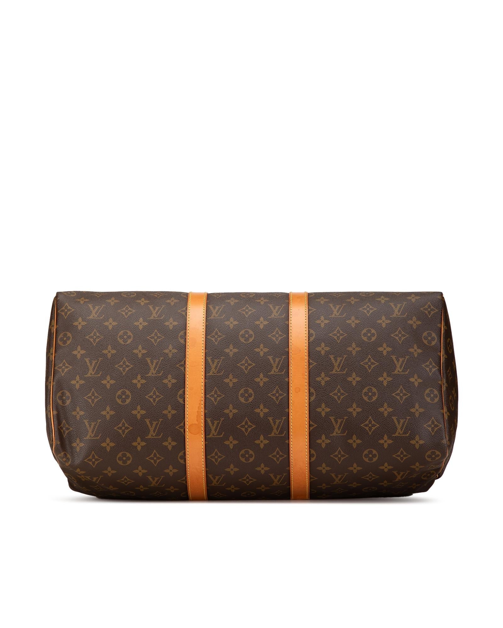 Monogram Canvas Keepall with Vachetta Leather Trim and Top Zip Closure