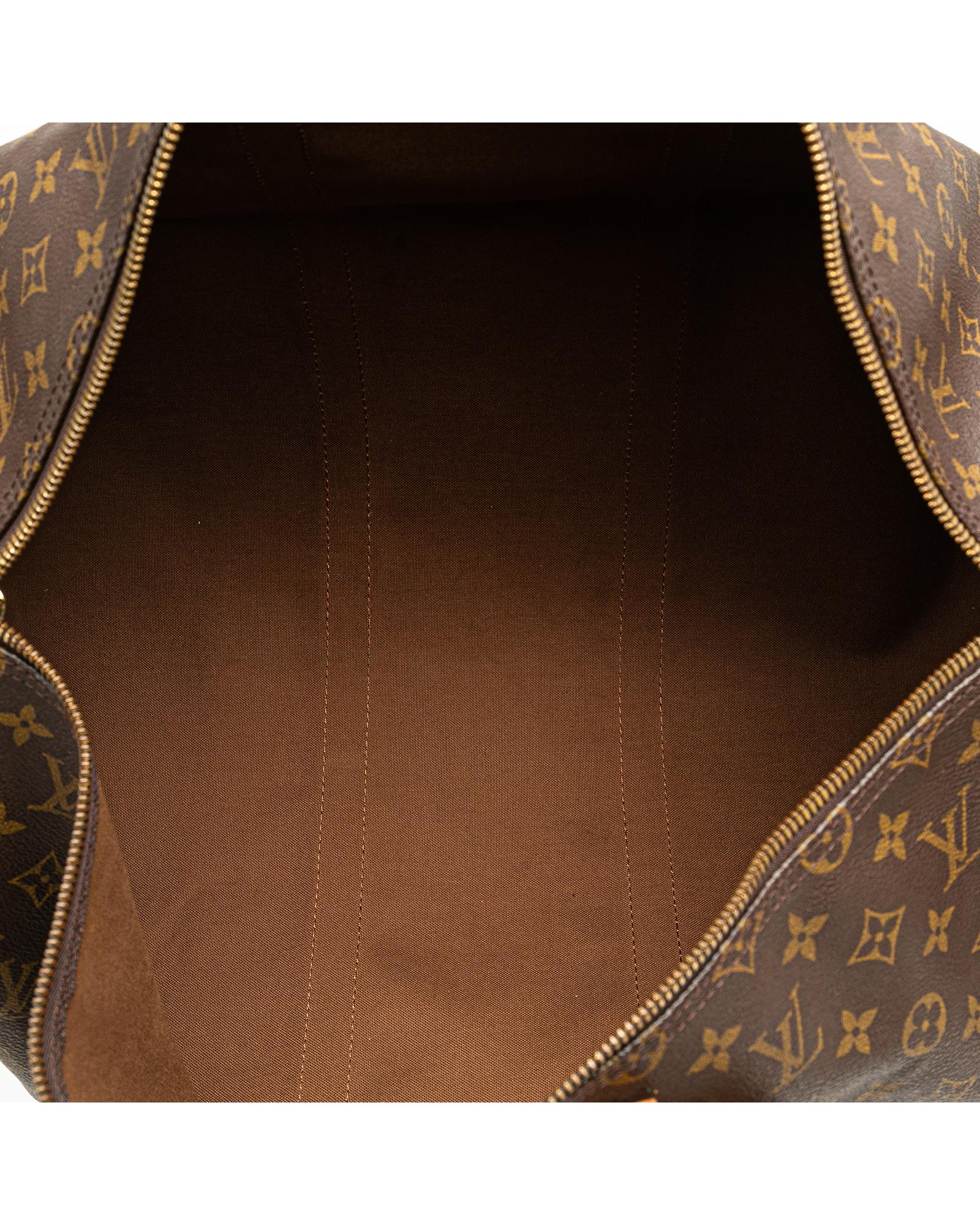 Monogram Canvas Keepall with Vachetta Leather Trim and Top Zip Closure