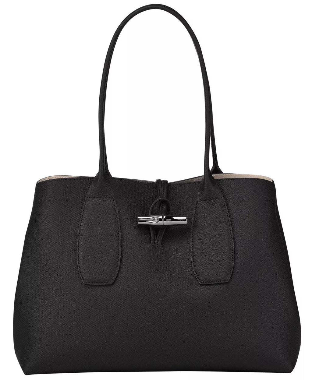 LONGCHAMP ROSEAU GRAINED CALFSKIN LEATHER MEDIUM TOTE BAG