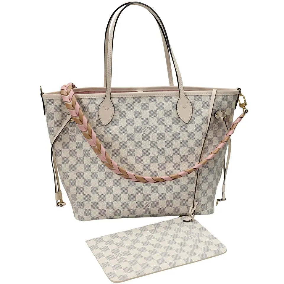 Louis Vuitton Neverfull Azur 2022 Mm Limited Edition Braided Cross Strap Damier Tote LV-B0330P-A001