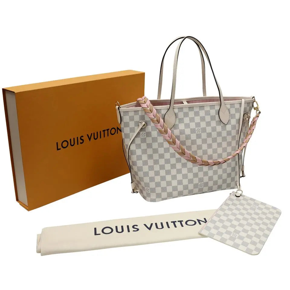 Louis Vuitton Neverfull Azur 2022 Mm Limited Edition Braided Cross Strap Damier Tote LV-B0330P-A001