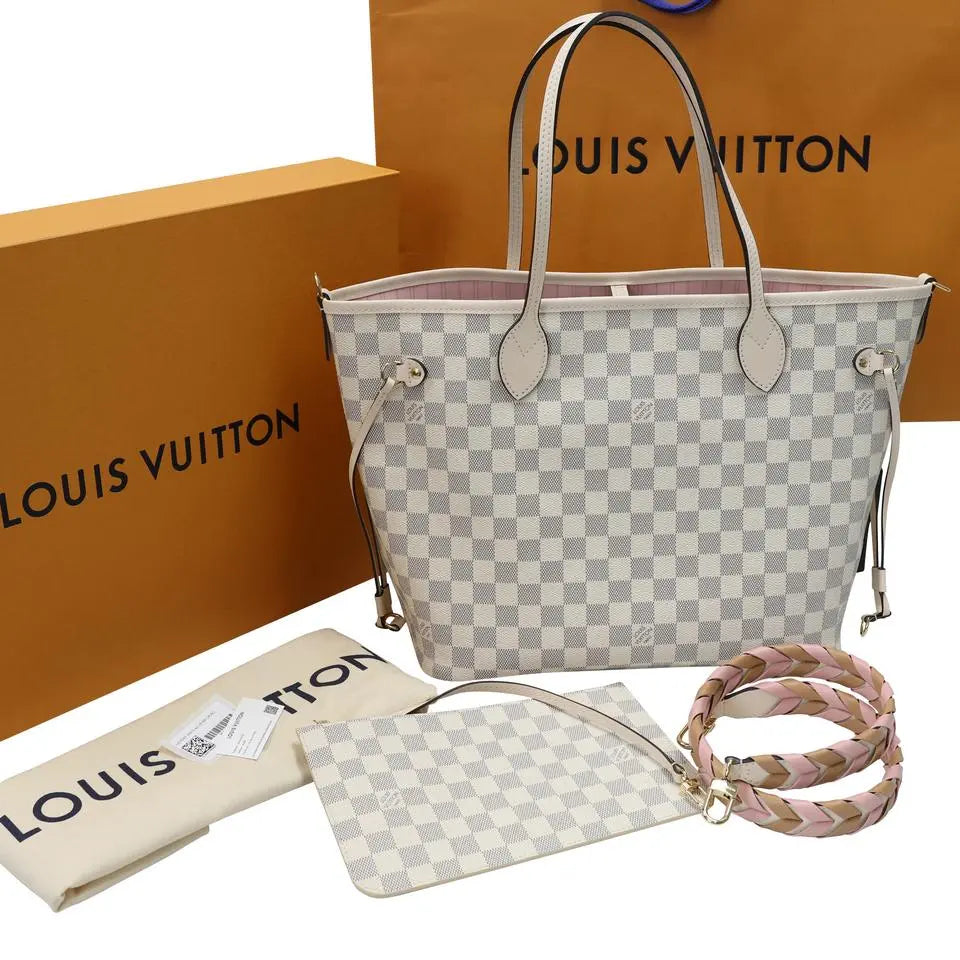 Louis Vuitton Neverfull Azur 2022 Mm Limited Edition Braided Cross Strap Damier Tote LV-B0330P-A001