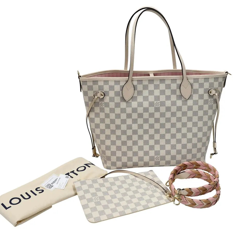 Louis Vuitton Neverfull Azur 2022 Mm Limited Edition Braided Cross Strap Damier Tote LV-B0330P-A001