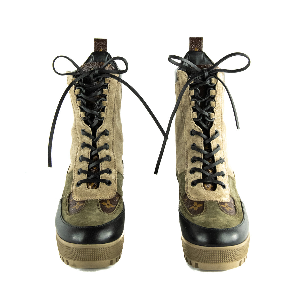 Louis Vuitton Beige Suede & Monogram Laureate Platform Desert Boots Size US 11 | EU 41