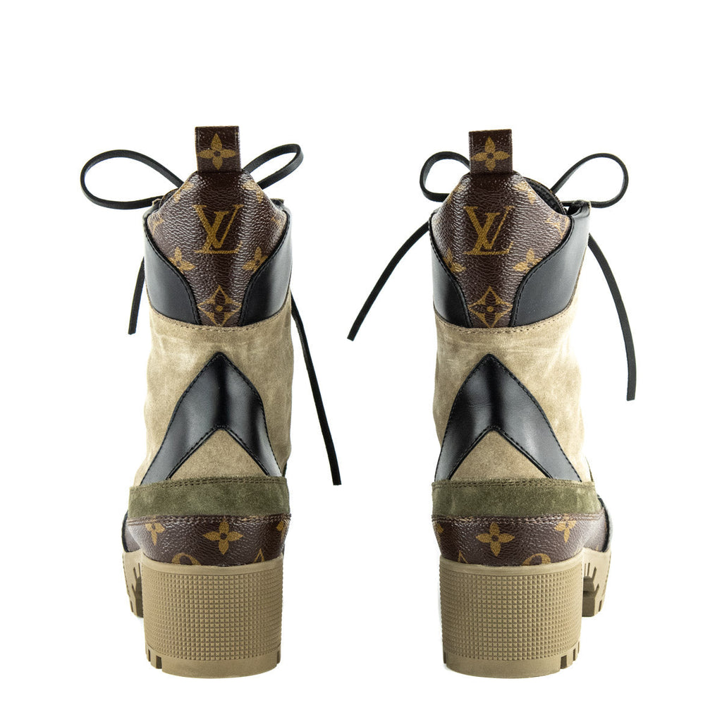 Louis Vuitton Beige Suede & Monogram Laureate Platform Desert Boots Size US 11 | EU 41