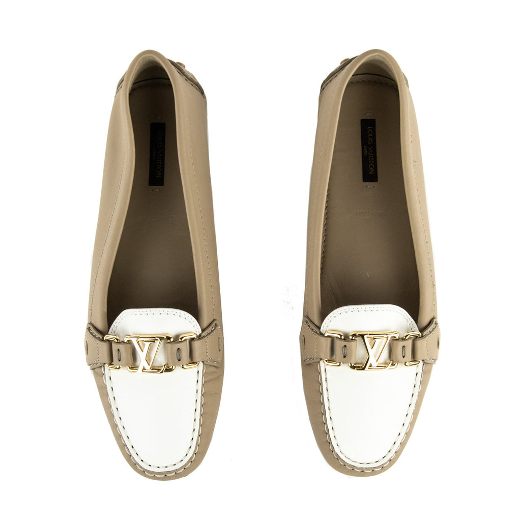 Louis Vuitton Beige & White Bi-Color Leather LV Loafers Size US 11 | EU 41