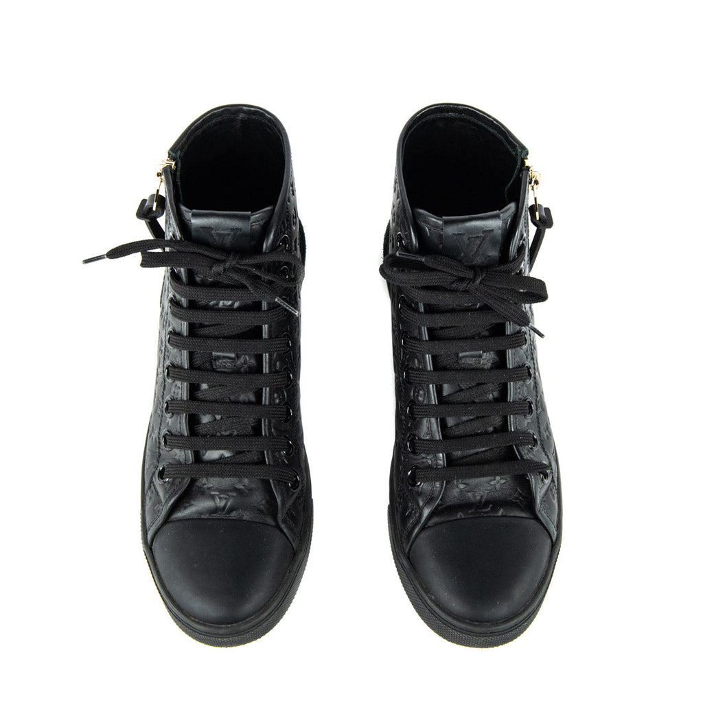 Louis Vuitton Black Leather Punchy Monogram High Top Sneakers Size 6 | EU 36