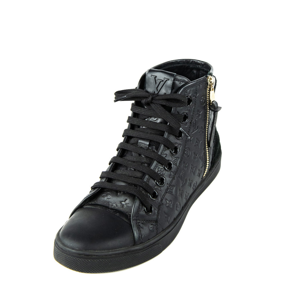 Louis Vuitton Black Leather Punchy Monogram High Top Sneakers Size 6 | EU 36