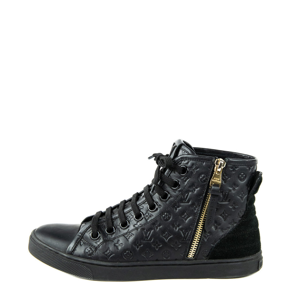 Louis Vuitton Black Leather Punchy Monogram High Top Sneakers Size 6 | EU 36