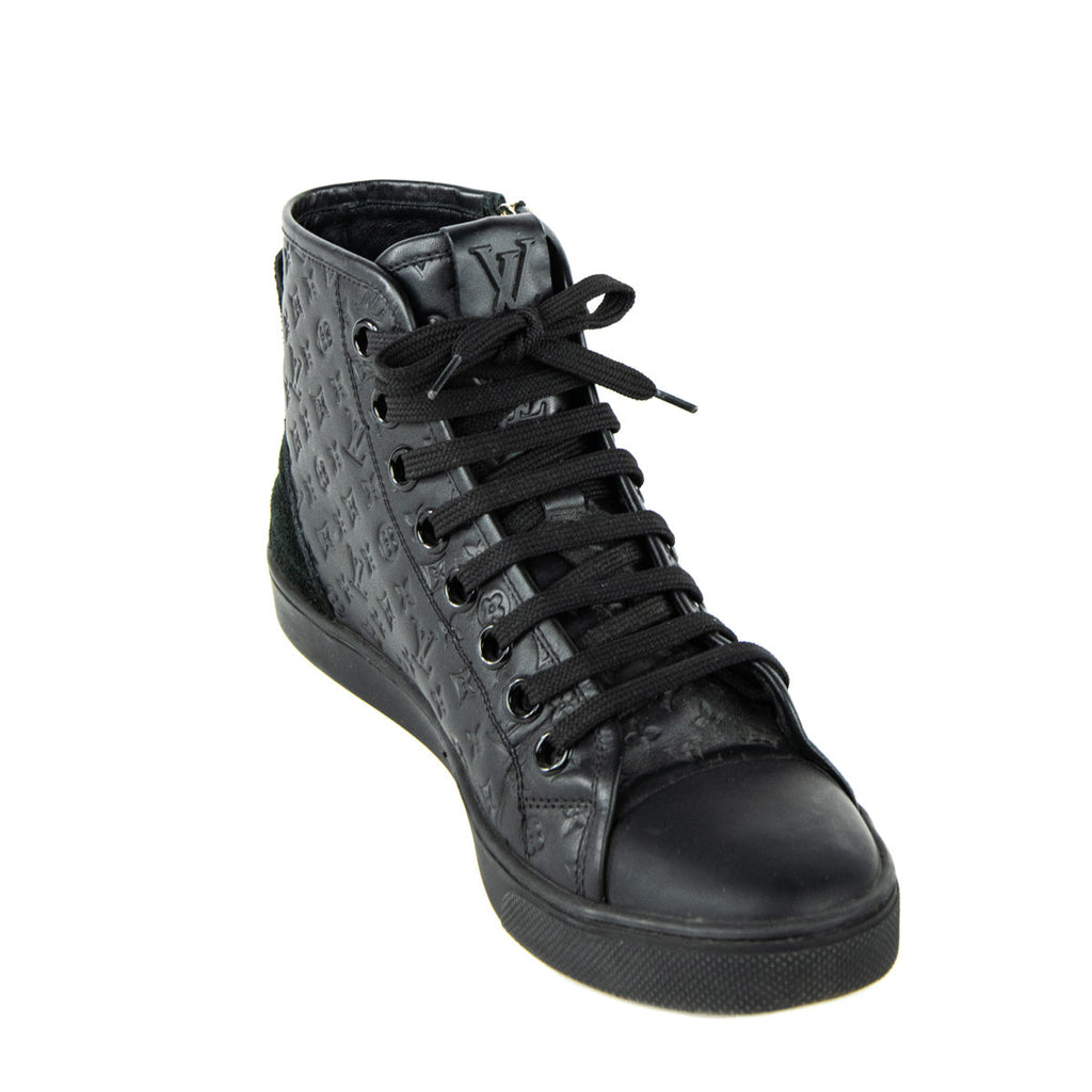 Louis Vuitton Black Leather Punchy Monogram High Top Sneakers Size 6 | EU 36