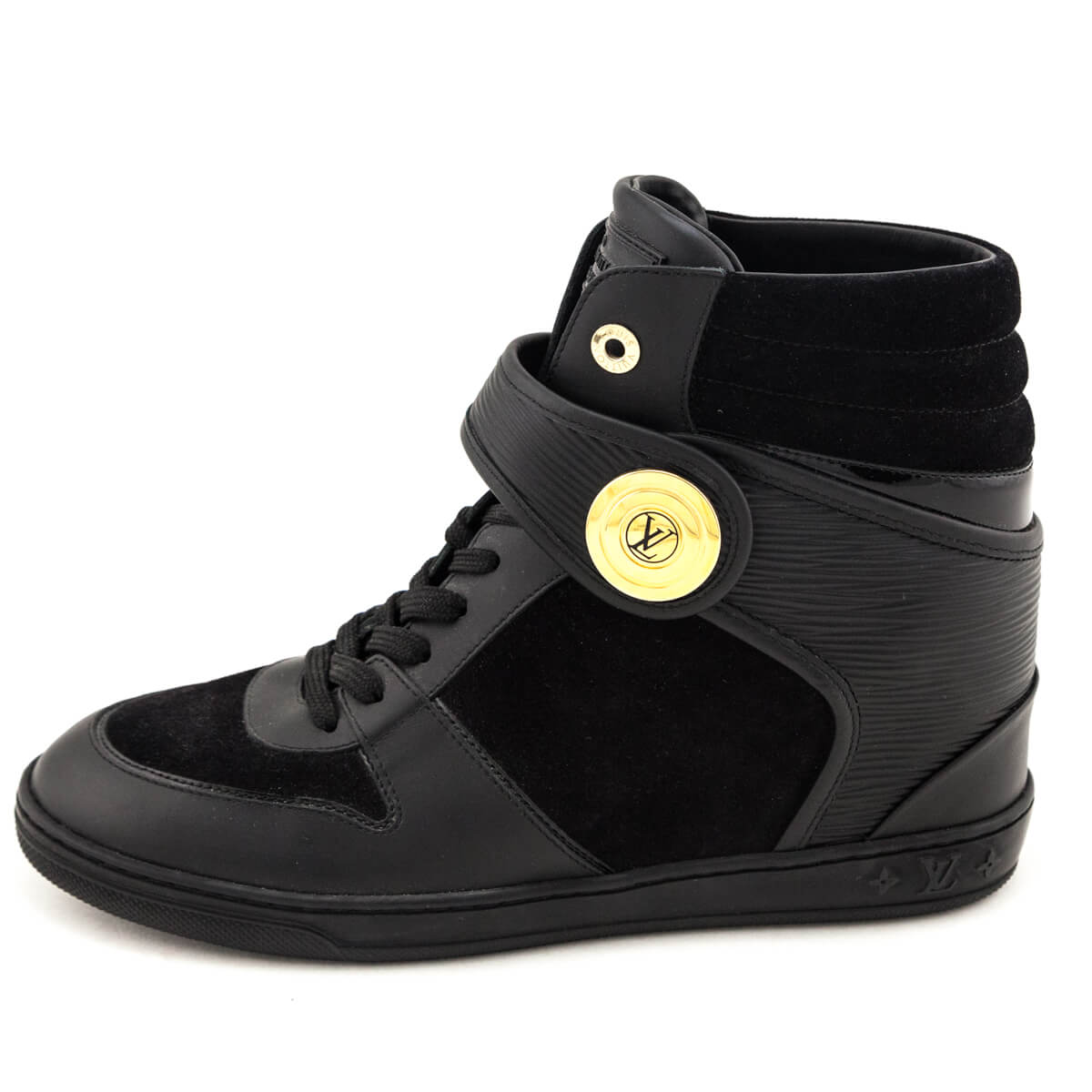 Louis Vuitton Black Suede High Top Wedge Sneakers Size US 11 | EU 41