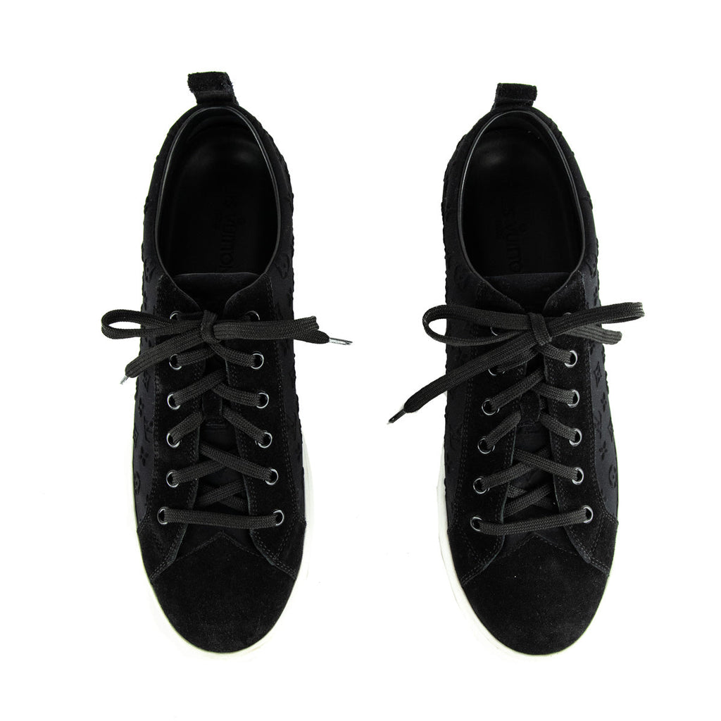 Louis Vuitton Black Suede Monogram Low Top Sneakers Size US 11 | EU 41
