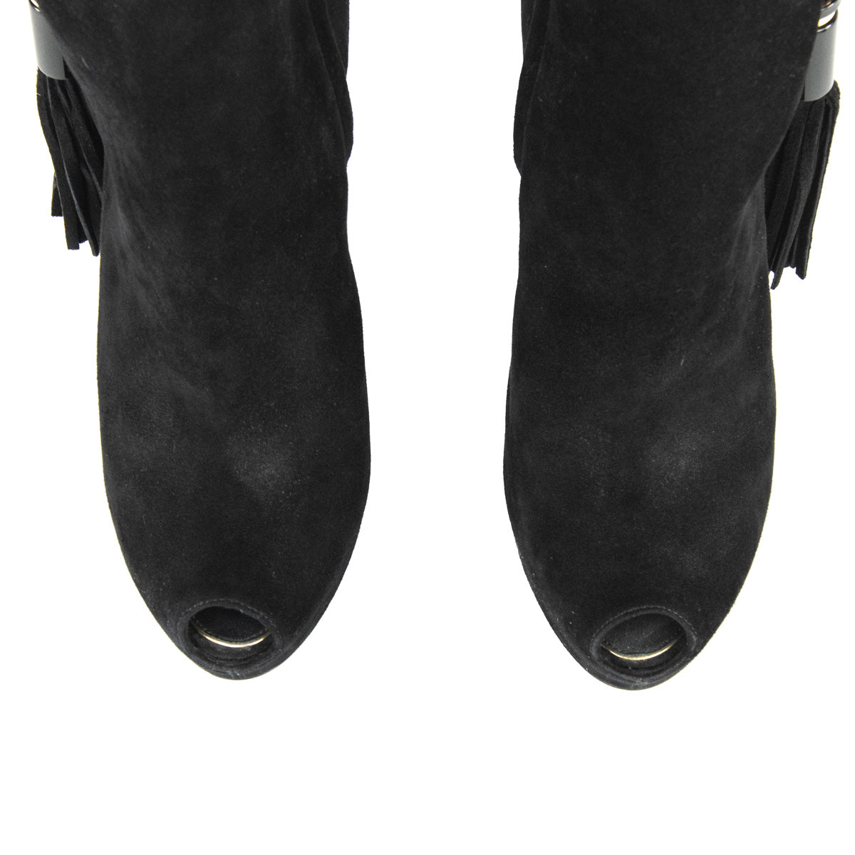 Louis Vuitton Black Suede Tassel Peep Toe Ankle Boots Size US 11 | EU 41