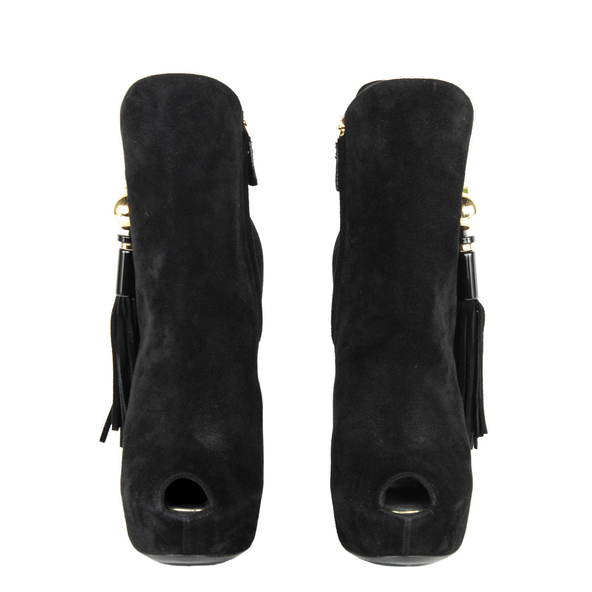Louis Vuitton Black Suede Tassel Peep Toe Ankle Boots Size US 11 | EU 41