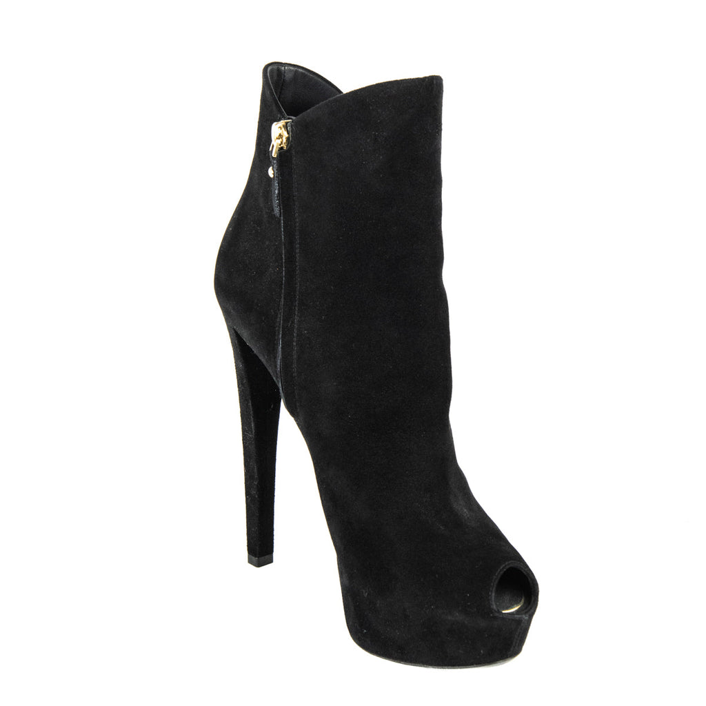 Louis Vuitton Black Suede Tassel Peep Toe Ankle Boots Size US 11 | EU 41