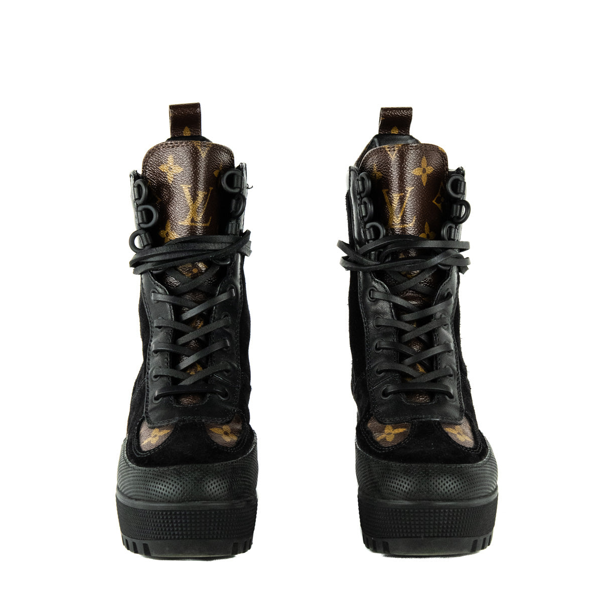 Louis Vuitton Black Suede & Monogram Laureate Desert Boots Size US 5 | EU 35
