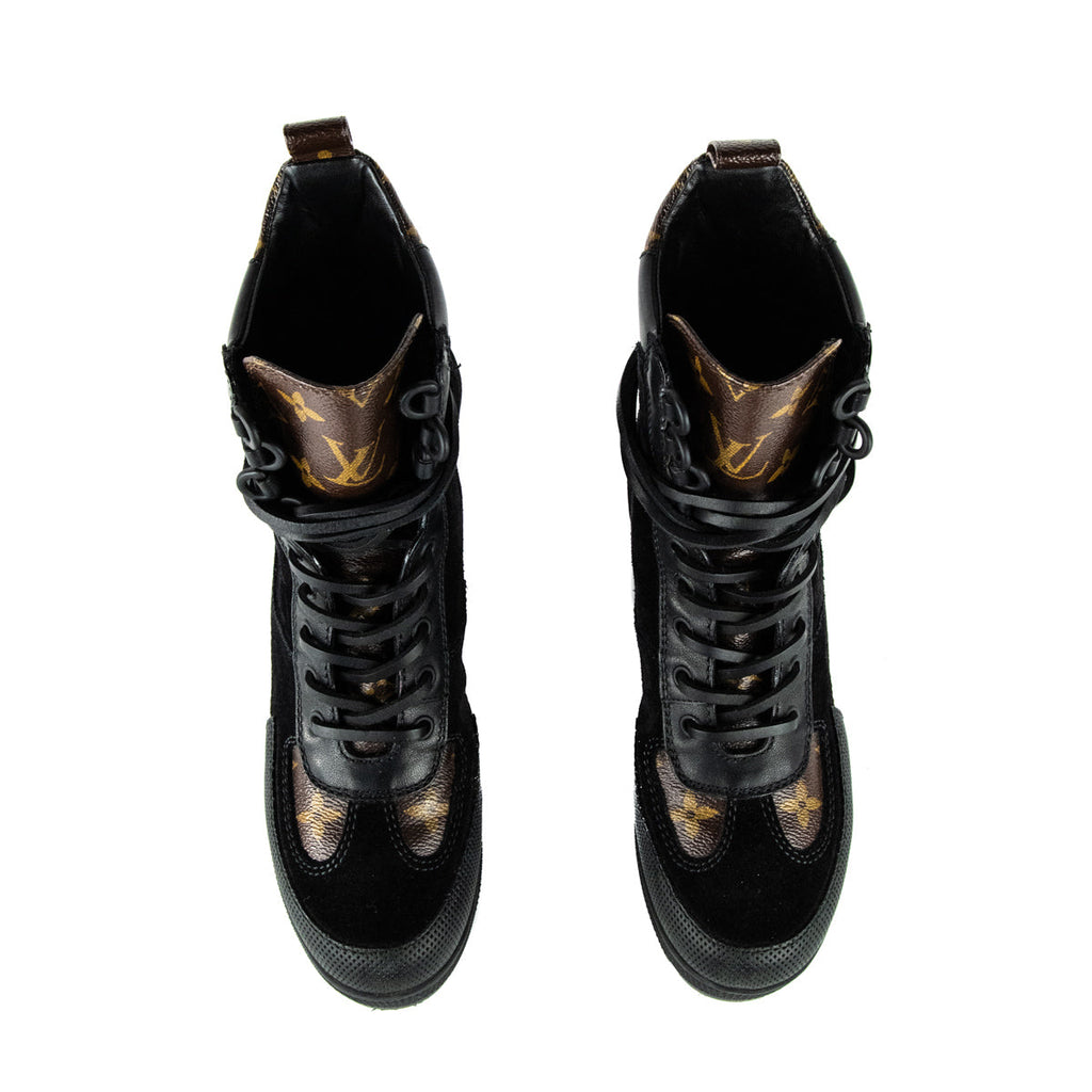 Louis Vuitton Black Suede & Monogram Laureate Desert Boots Size US 5 | EU 35