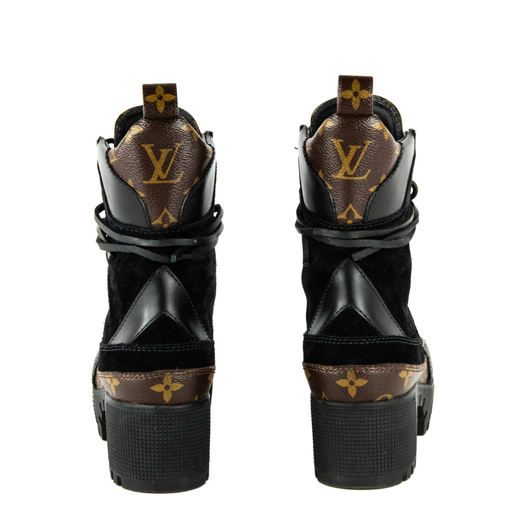 Louis Vuitton Black Suede & Monogram Laureate Desert Boots Size US 5 | EU 35