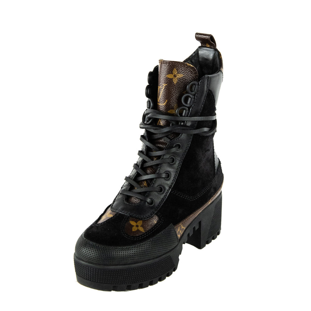 Louis Vuitton Black Suede & Monogram Laureate Desert Boots Size US 5 | EU 35