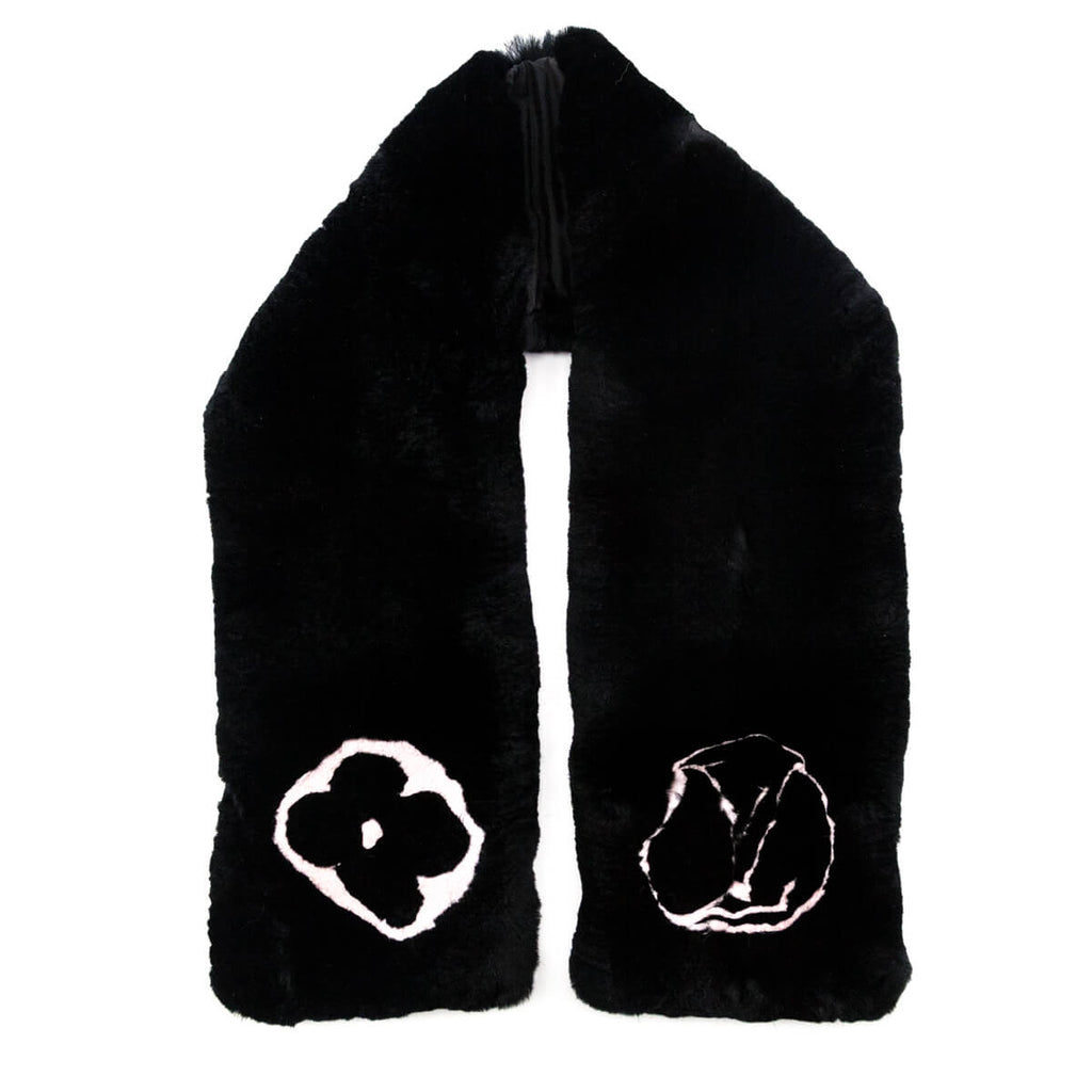 Louis Vuitton Black & Pink Rabbit Logo Scarf