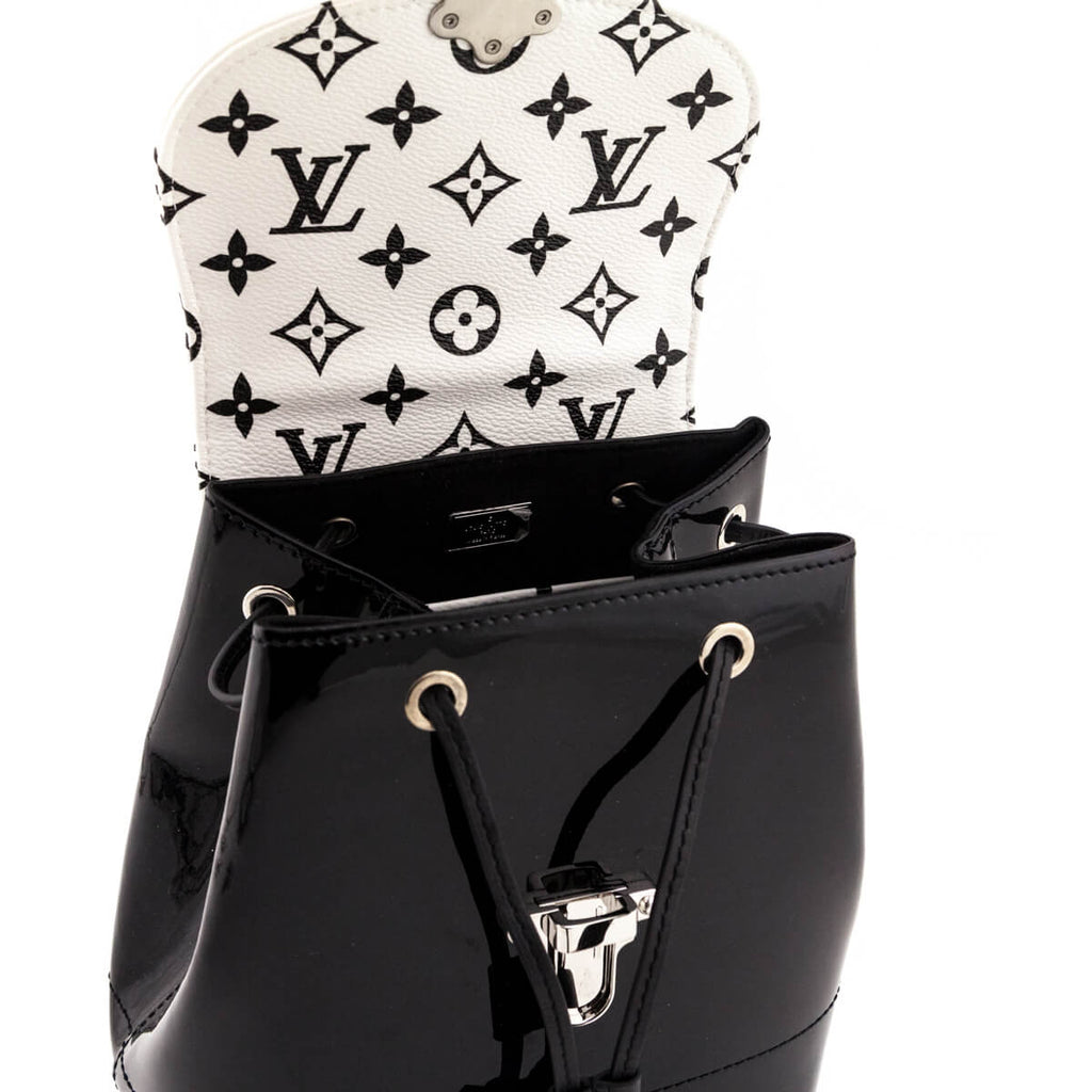 Louis Vuitton Black & White Monogram Patent Hot Springs Backpack