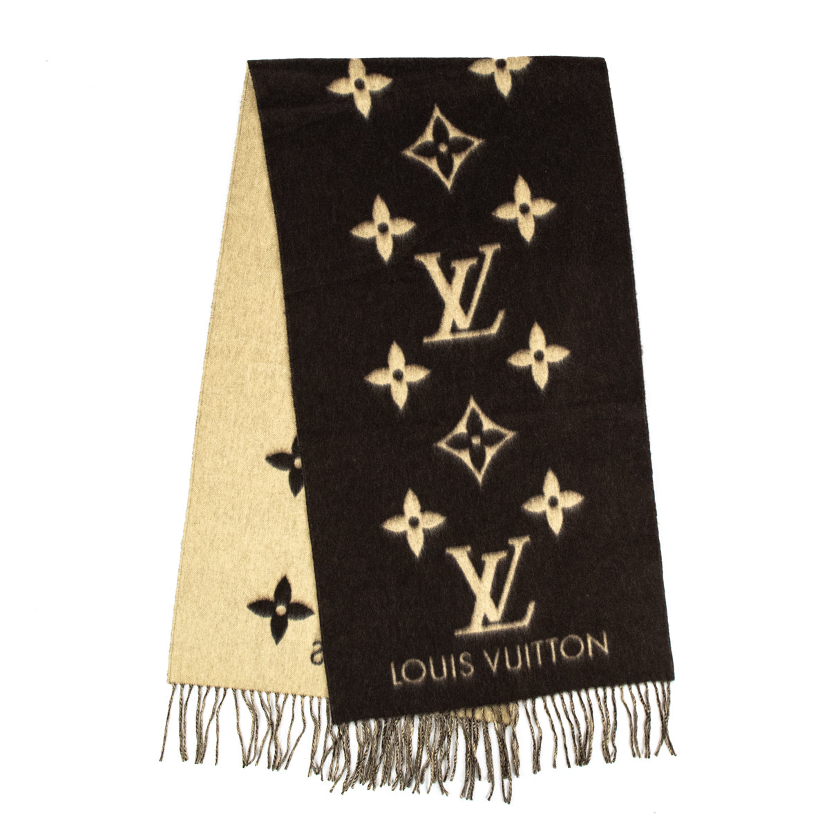 Louis Vuitton Brown & Beige Monogram Cashmere Reykjavik Scarf