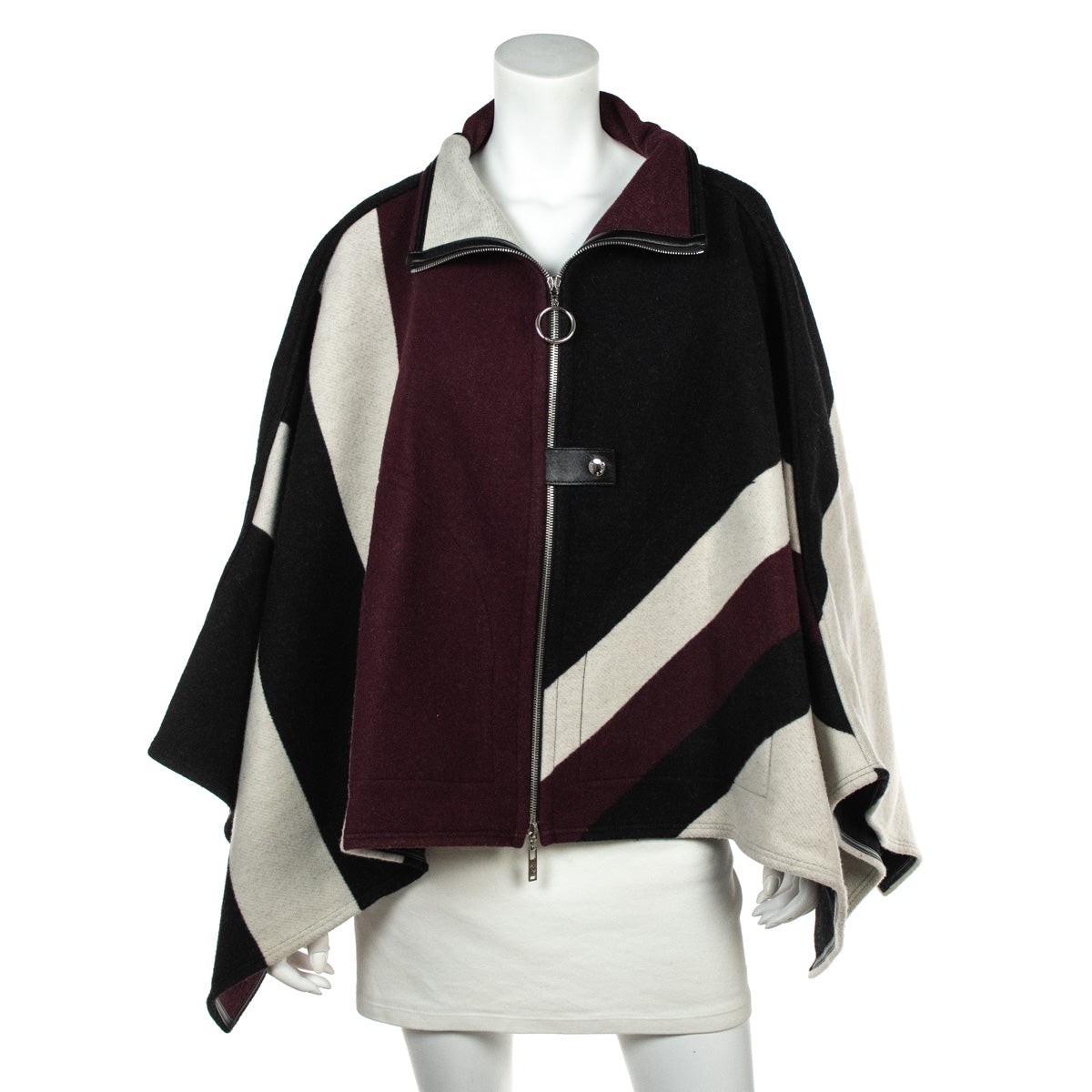 Louis Vuitton Burgundy & Black Wool Zip Cape Size S | FR 38
