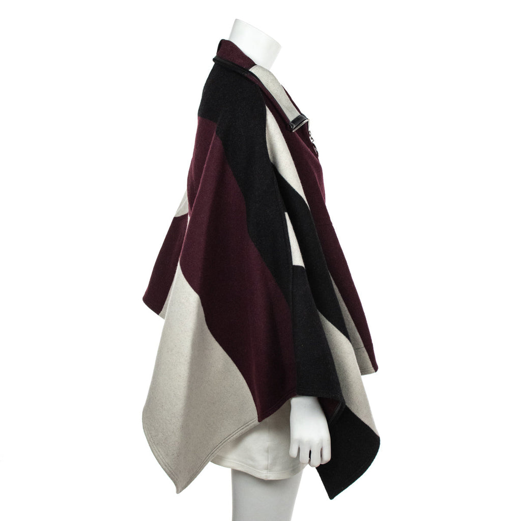 Louis Vuitton Burgundy & Black Wool Zip Cape Size S | FR 38