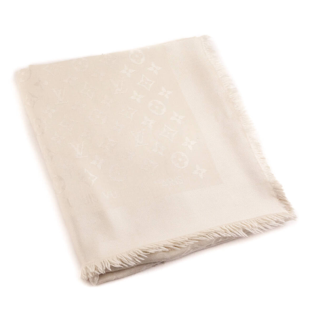 Louis Vuitton Ivory Silk & Wool Monogram Classic Shawl