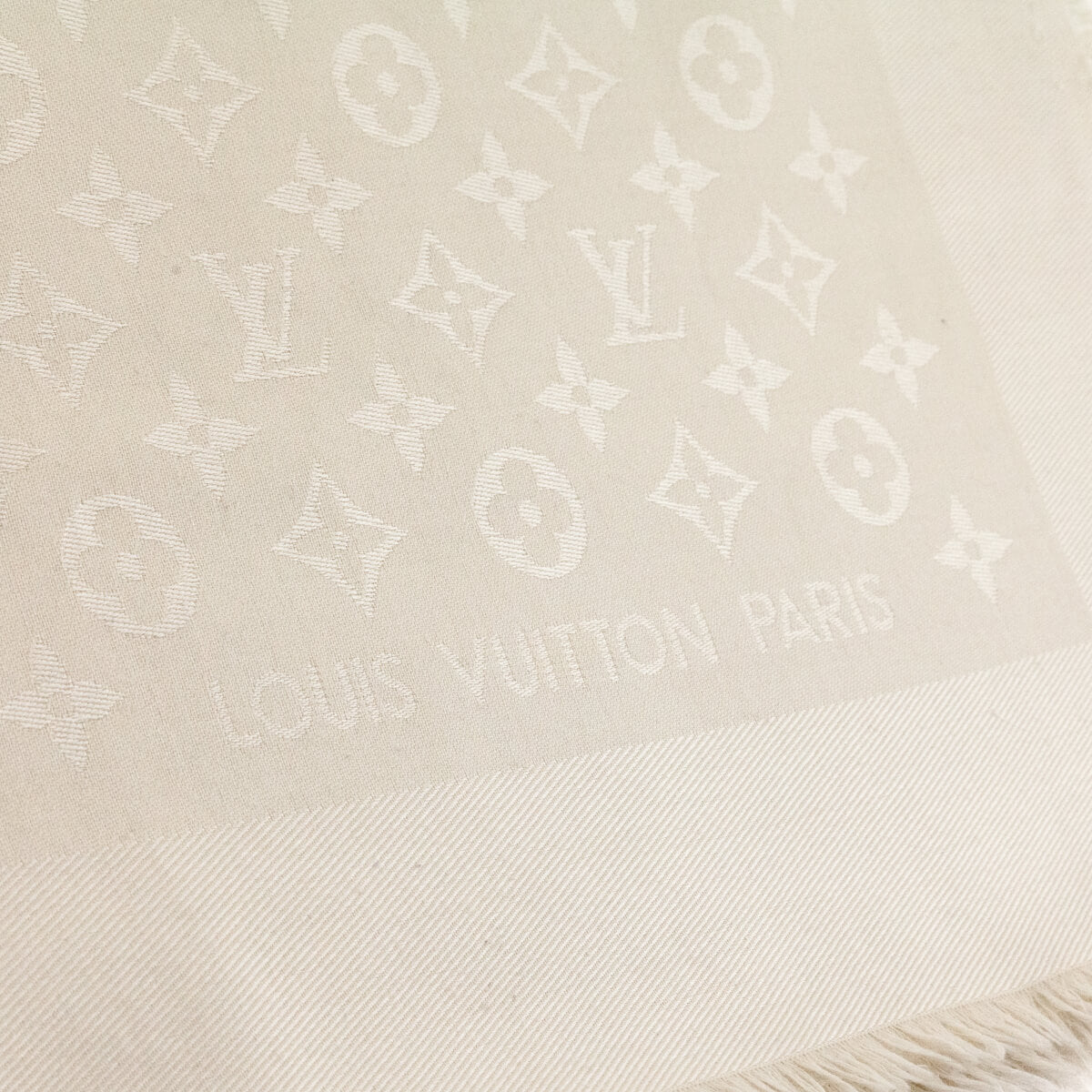 Louis Vuitton Ivory Silk & Wool Monogram Classic Shawl