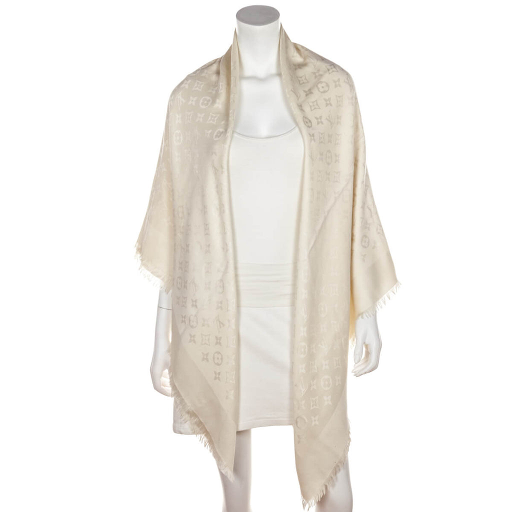 Louis Vuitton Ivory Silk & Wool Monogram Classic Shawl