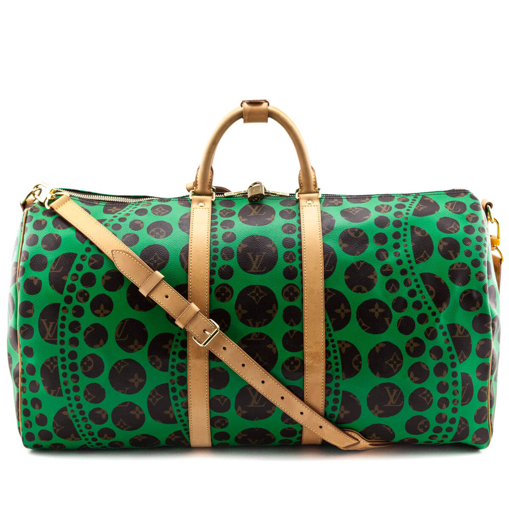 Louis Vuitton Monogram Green Kusama Pumpkin Dots Keepall Bandouliere 55