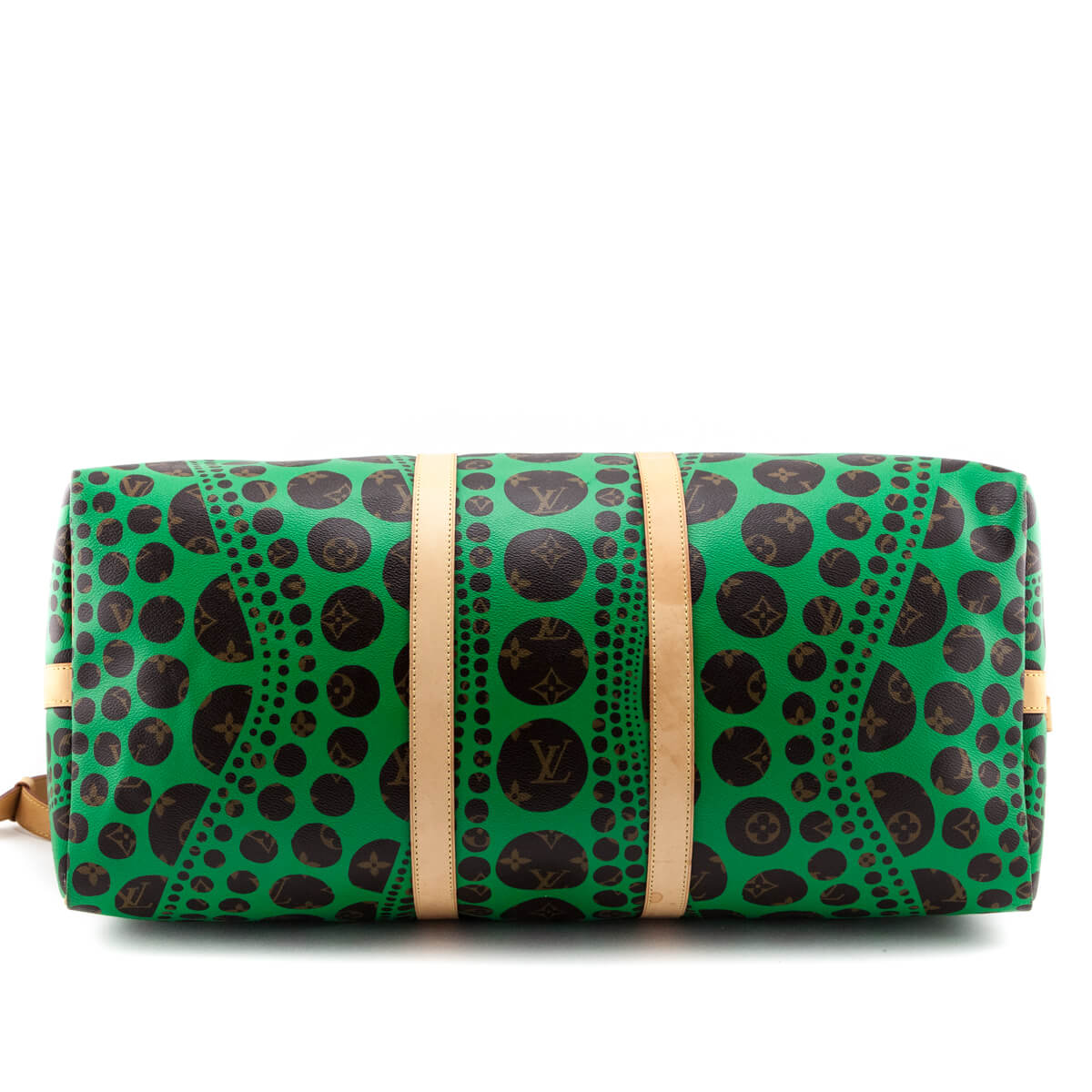 Louis Vuitton Monogram Green Kusama Pumpkin Dots Keepall Bandouliere 55
