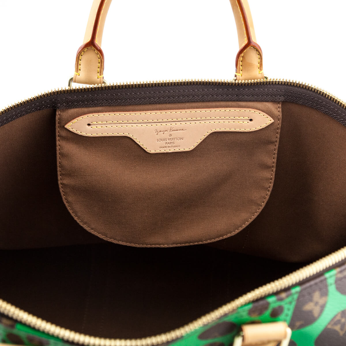 Louis Vuitton Monogram Green Kusama Pumpkin Dots Keepall Bandouliere 55